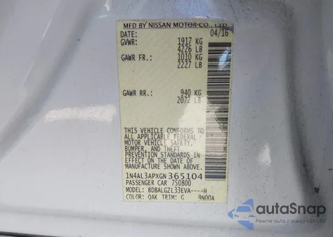 2016 Nissan Altima 2.5 S from USA, damaged, VIN 1N4AL3APXGN365104